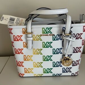 Michael Kors White Multicolor Logo Tote Bag